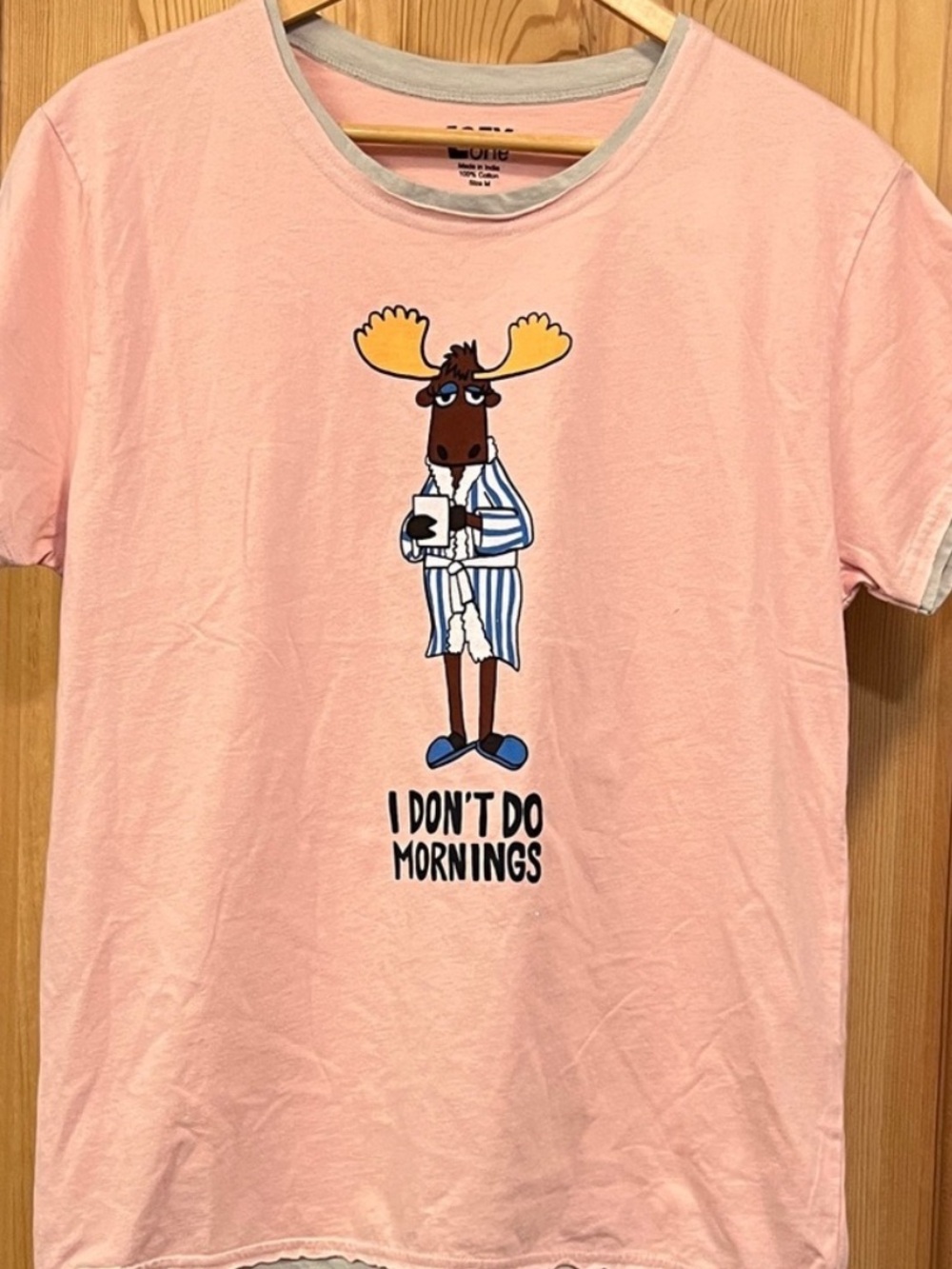 Lazy One Pink PJ T-Shirt with Moose—-I don’t do mornings logo